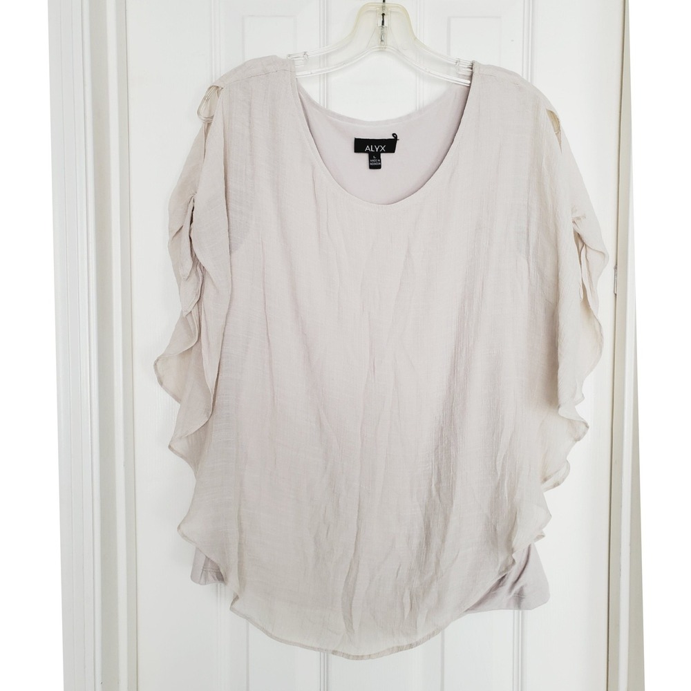Alyx Flutter Sleeve Cold‎ Shoulder Blouse Beige Layered Casual Workwear L